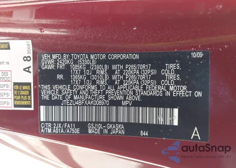 2010 Toyota Fj Cruiser z USA, uszkodzony, nr VIN JTEZU4BFXAK008970